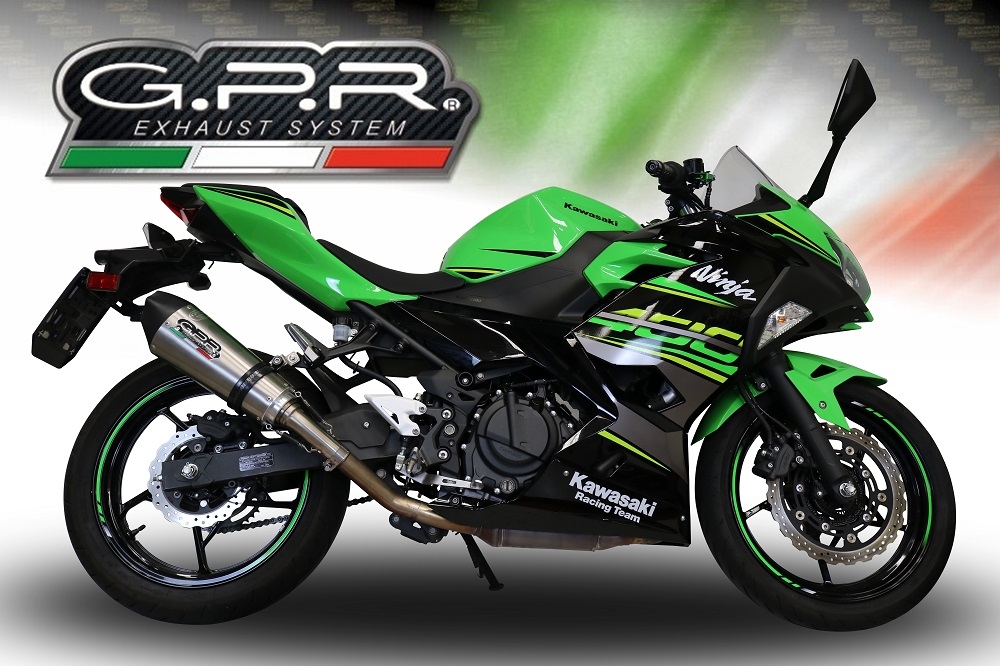 Pot echappement compatible avec Kawasaki Ninja 400 2018-2022, GP Evo4 Titanium, Échappement légal, homologué,silencieux avec db killer amovible et tuyau de liaison spécifique 