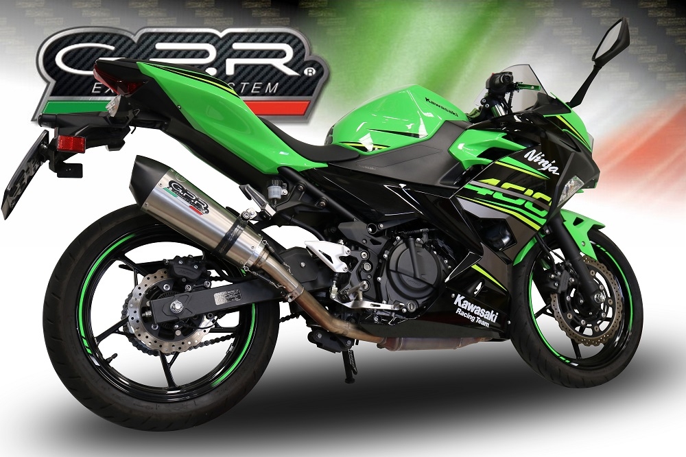 Pot echappement compatible avec Kawasaki Ninja 400 2018-2022, GP Evo4 Titanium, Échappement légal, homologué,silencieux avec db killer amovible et tuyau de liaison spécifique 