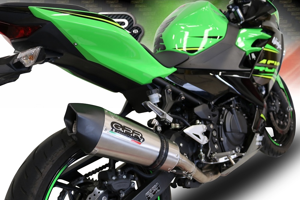 Pot echappement compatible avec Kawasaki Ninja 400 2018-2022, GP Evo4 Titanium, Échappement légal, homologué,silencieux avec db killer amovible et tuyau de liaison spécifique 