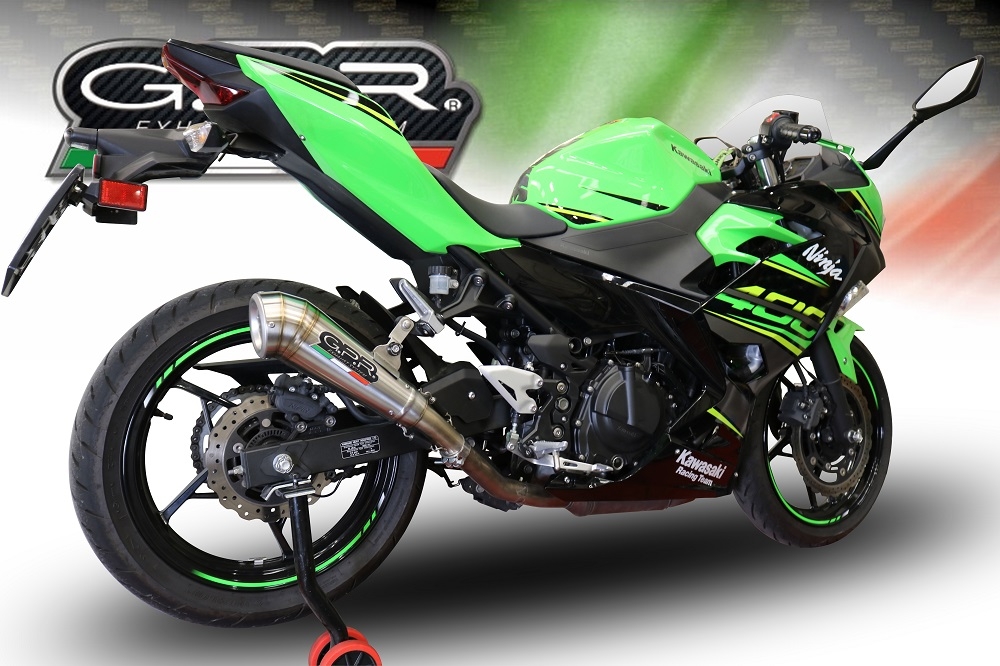 Pot echappement compatible avec Kawasaki Ninja 400 2023-2025, Powercone Evo, Échappement légal, homologué,silencieux avec db killer amovible et tuyau de liaison spécifique 