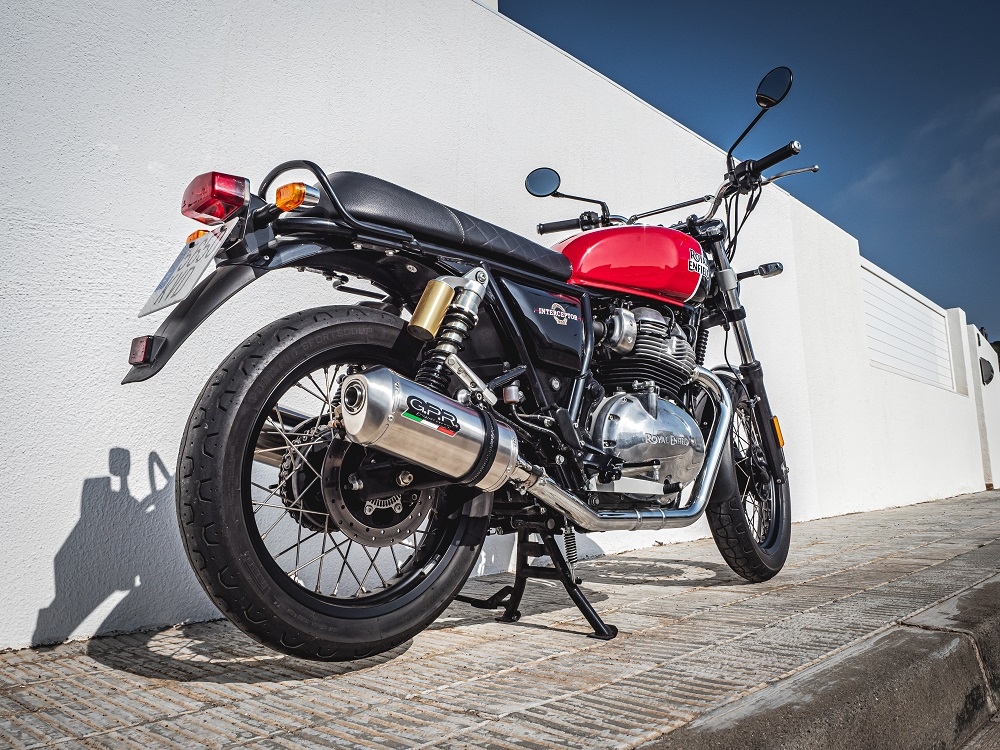 Pot echappement compatible avec Royal Enfield Continental 650 2021-2024, Satinox, Paire de pot d'échappement homologuées, livrées avec db killer amovible, catalyseurs et raccords spécifiques 