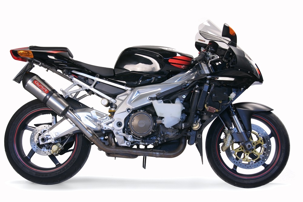 Pot echappement compatible avec Aprilia Rsv 1000 R Factory 2006-2010, Gpe Ann. titanium, Paire de pot d'échappement homologuées, livrées avec db killer amovible et raccords spécifiques 