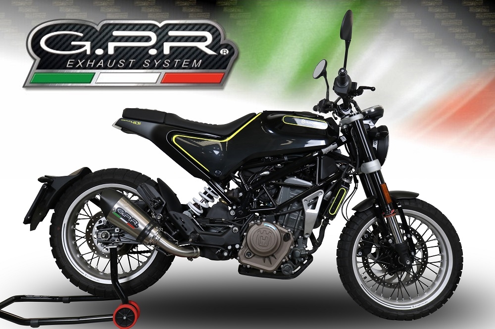 GPR pot echappement compatible avec  Husqvarna Svartpilen 401 2018-2019, New Grand Prix Evo Titanium, Échappement légal, homologué,silencieux avec db killer amovible et tuyau de liaison spécifique 