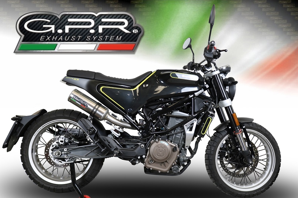 Pot echappement compatible avec Husqvarna Svartpilen 401 2018-2019, M3 Inox , Pot échappement homologué et légal, silencieux avec mi-collecteur, db killer amovible et catalyseur 