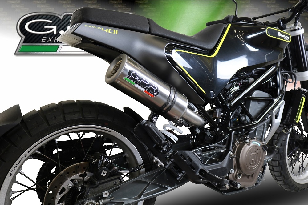 Pot echappement compatible avec Husqvarna Svartpilen 401 2018-2019, M3 Titanium Natural, Pot échappement homologué et légal, silencieux avec mi-collecteur, db killer amovible et catalyseur 