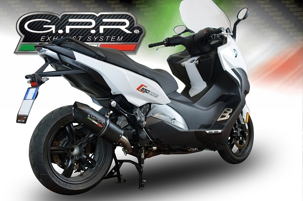 Pot echappement compatible avec Bmw C 650 Sport 2016-2020, Furore Evo4 Nero, Échappement légal, homologué,silencieux avec db killer amovible et tuyau de liaison spécifique 