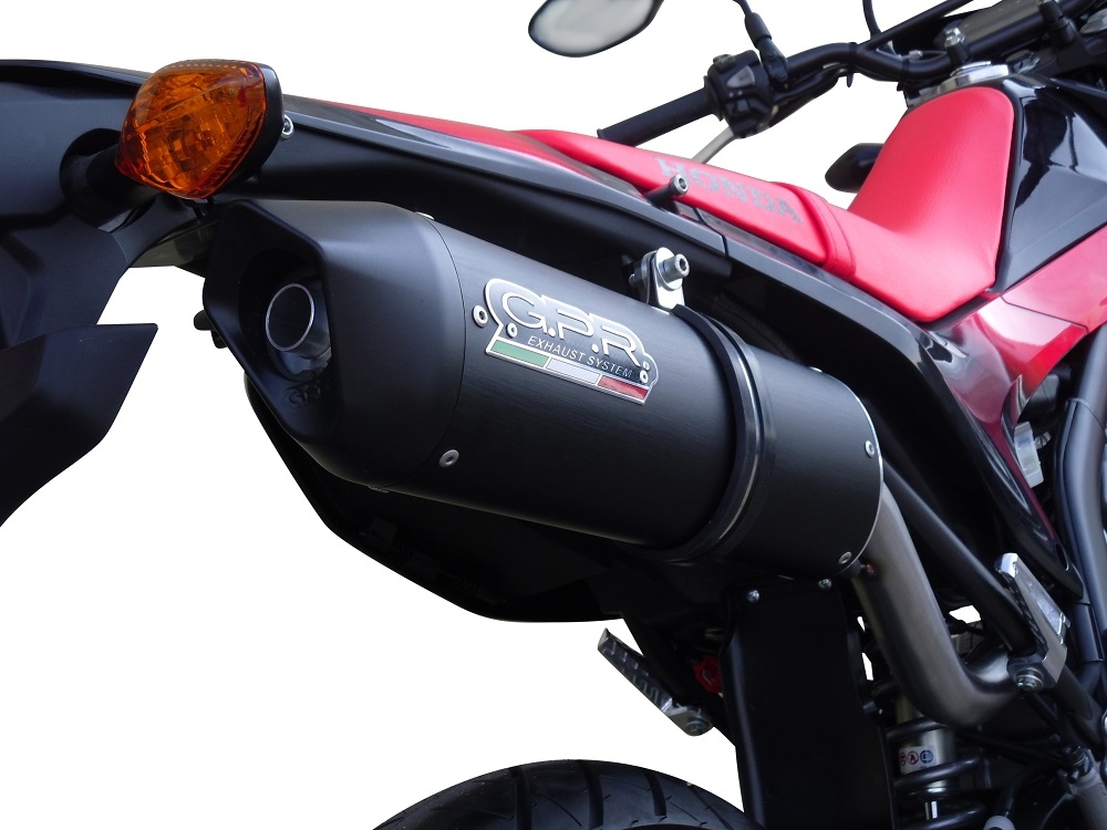 Pot echappement compatible avec Honda Crf 250 M 2013-2016, Furore Nero, Homologué et légal, système d'échappement complet avec catalyseur et db killer amovible 