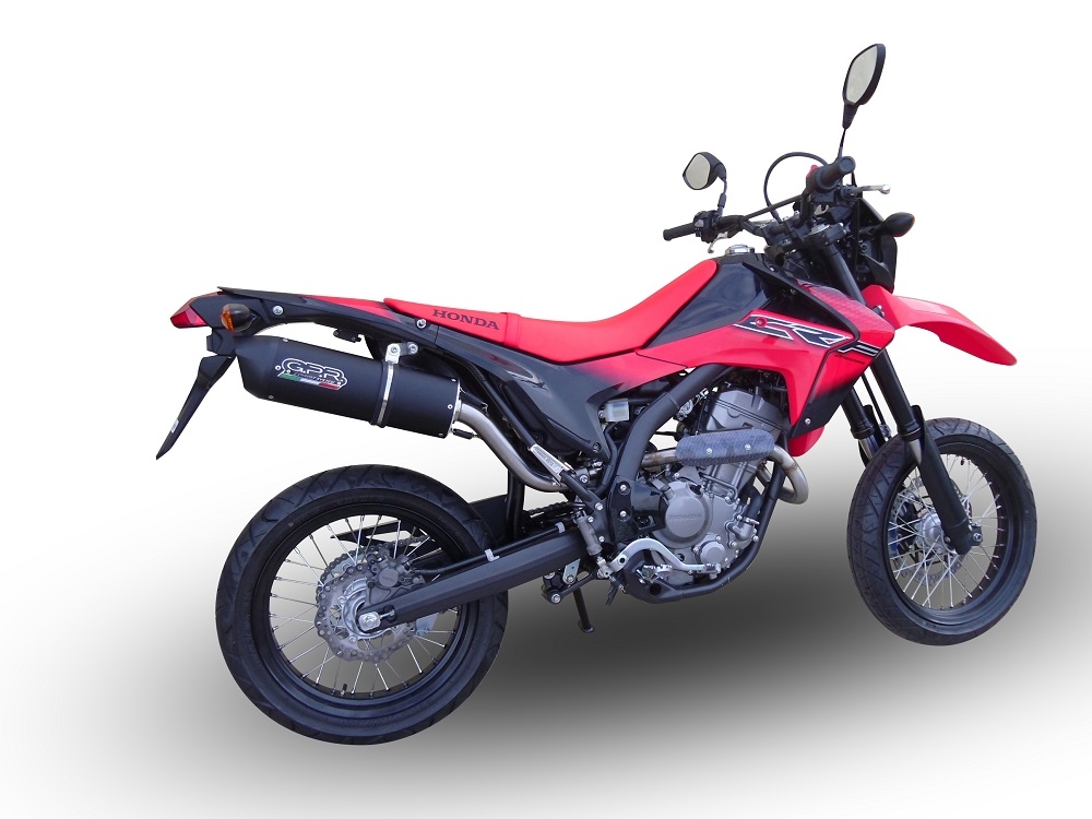 Pot echappement compatible avec Honda Crf 250 M 2013-2016, Furore Nero, Homologué et légal, système d'échappement complet avec catalyseur et db killer amovible 