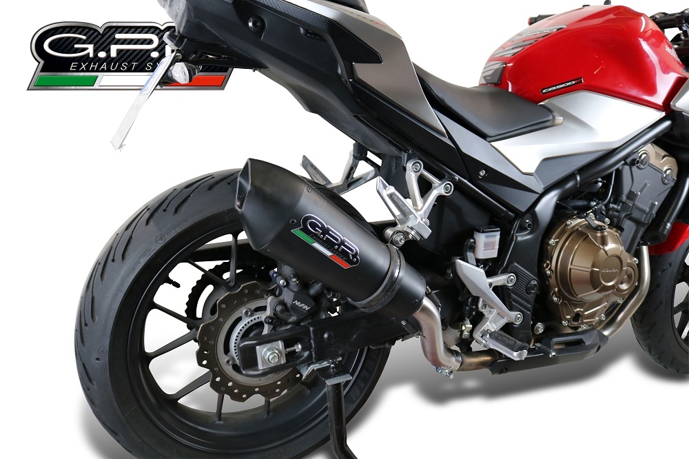 Pot echappement compatible avec Honda Cb 500 X 2019-2025, GP Evo4 Black Titanium, Échappement légal, homologué,silencieux avec db killer amovible et tuyau de liaison spécifique 