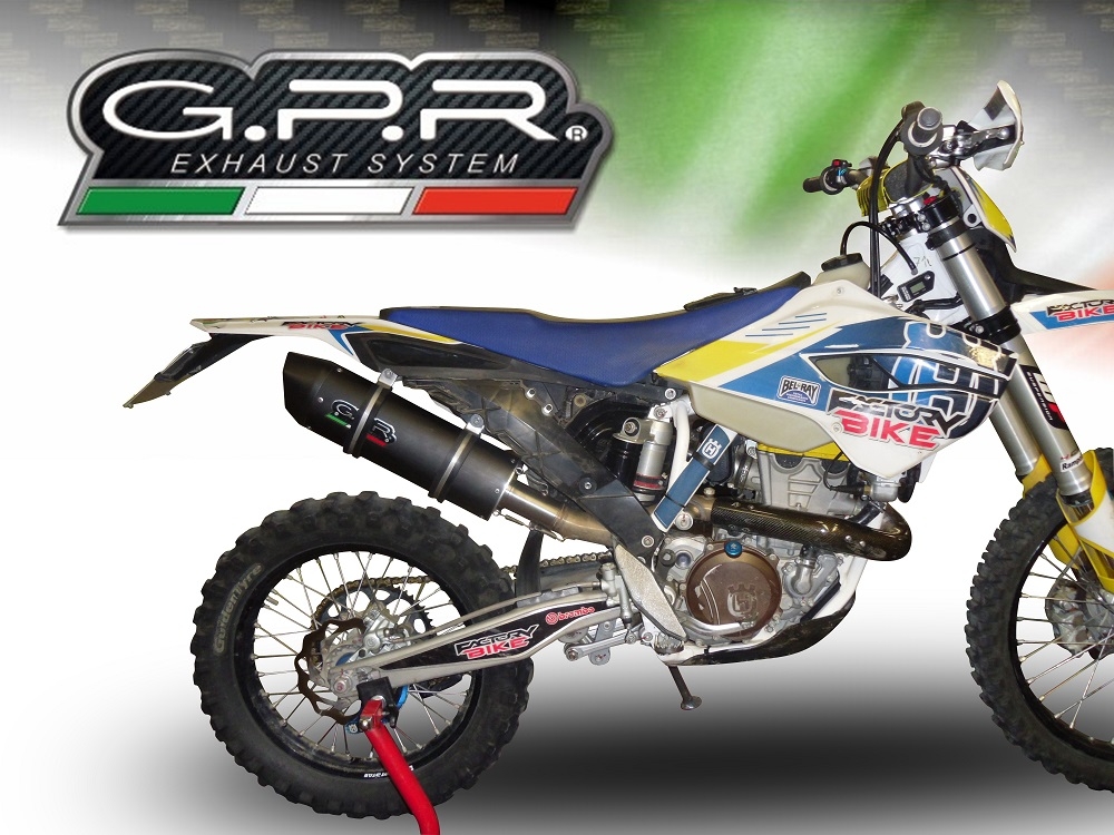 GPR pot echappement compatible avec  Husqvarna FE 350 2014-2016, Furore Poppy, Échappement légal, homologué,silencieux avec db killer amovible et tuyau de liaison spécifique 