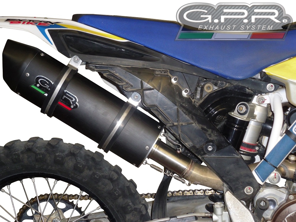 GPR pot echappement compatible avec  Husqvarna FE 350 2014-2016, Furore Nero, Échappement légal, homologué,silencieux avec db killer amovible et tuyau de liaison spécifique 