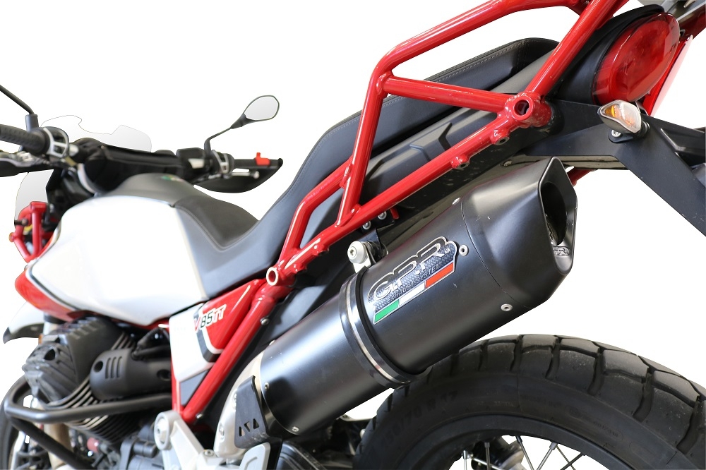 Pot echappement compatible avec Moto Guzzi V85 TT 2019-2020, Furore Evo4 Nero, Échappement légal, homologué,silencieux avec db killer amovible et tuyau de liaison spécifique 