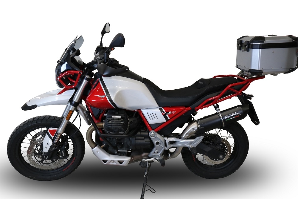 Pot echappement compatible avec Moto Guzzi V85 TT 2019-2020, Furore Evo4 Nero, Échappement légal, homologué,silencieux avec db killer amovible et tuyau de liaison spécifique 