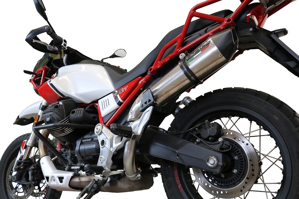 GPR pot echappement compatible avec  Moto Guzzi V85 TT 2019-2020, New Grand Prix Evo Titanium, Échappement légal, homologué,silencieux avec db killer amovible et tuyau de liaison spécifique 
