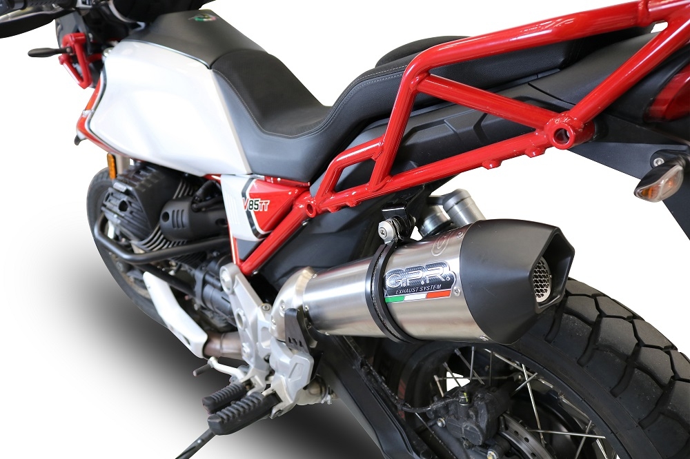 GPR pot echappement compatible avec  Moto Guzzi V85 TT 2019-2020, New Grand Prix Evo Titanium, Échappement légal, homologué,silencieux avec db killer amovible et tuyau de liaison spécifique 