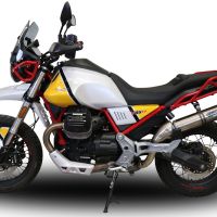 Pot echappement compatible avec Moto Guzzi V85 TT 2021-2024, M3 Titanium Natural, Échappement légal, homologué,silencieux avec db killer amovible et tuyau de liaison spécifique 