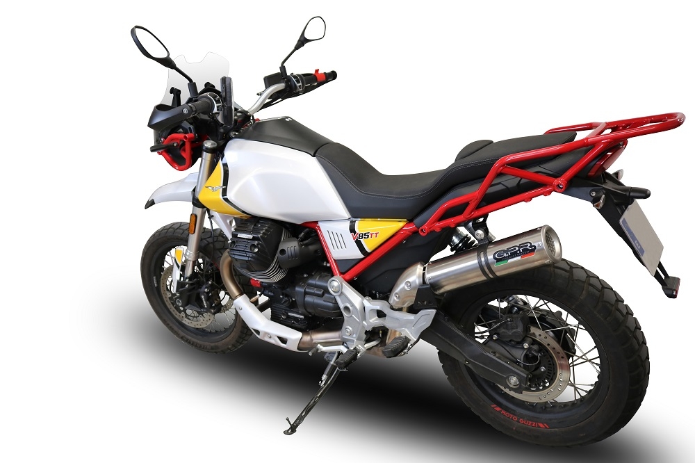 Pot echappement compatible avec Moto Guzzi V85 TT 2021-2024, M3 Titanium Natural, Échappement légal, homologué,silencieux avec db killer amovible et tuyau de liaison spécifique 
