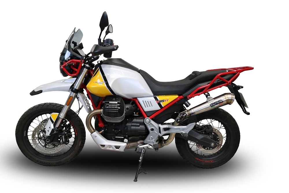 Pot echappement compatible avec Moto Guzzi V85 TT 2021-2024, Powercone Evo, Échappement légal, homologué,silencieux avec db killer amovible et tuyau de liaison spécifique 