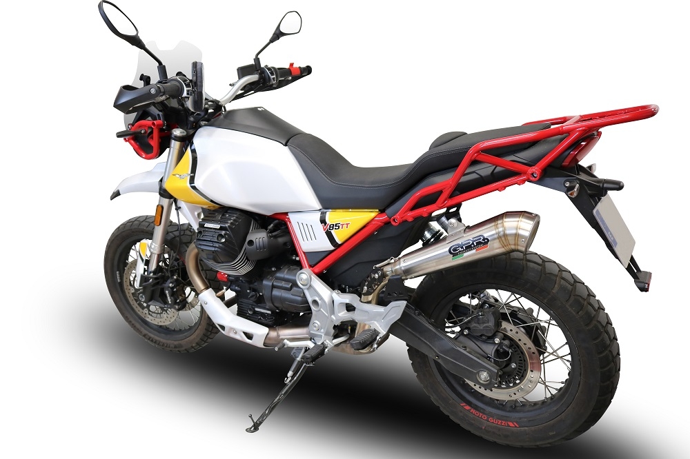 Pot echappement compatible avec Moto Guzzi V85 TT 2021-2024, Powercone Evo, Échappement légal, homologué,silencieux avec db killer amovible et tuyau de liaison spécifique 