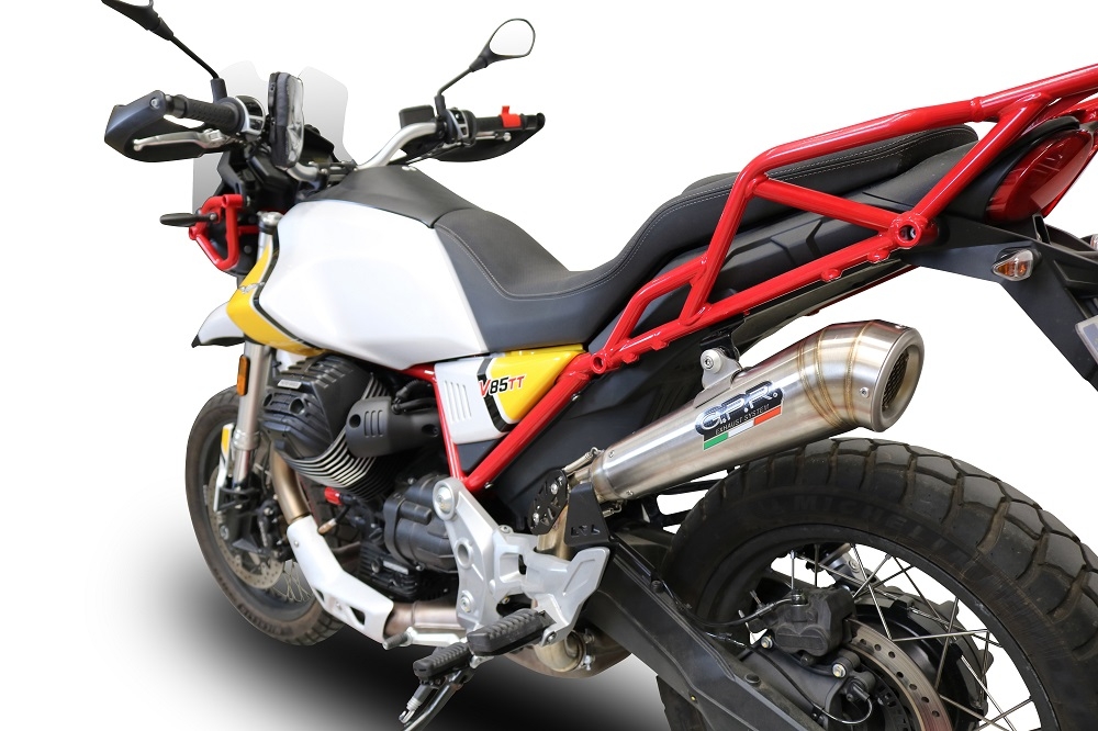 Pot echappement compatible avec Moto Guzzi V85 TT 2021-2024, Powercone Evo, Échappement légal, homologué,silencieux avec db killer amovible et tuyau de liaison spécifique 