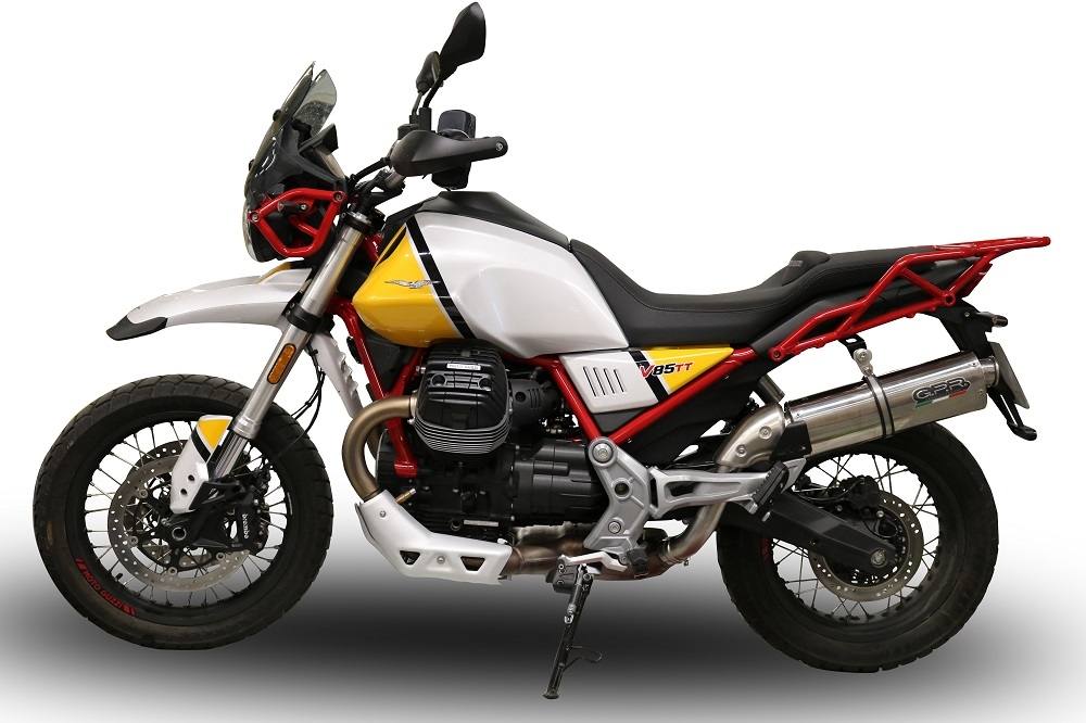 Pot echappement compatible avec Moto Guzzi V85 TT 2021-2024, Trioval, Échappement légal, homologué,silencieux avec db killer amovible et tuyau de liaison spécifique 