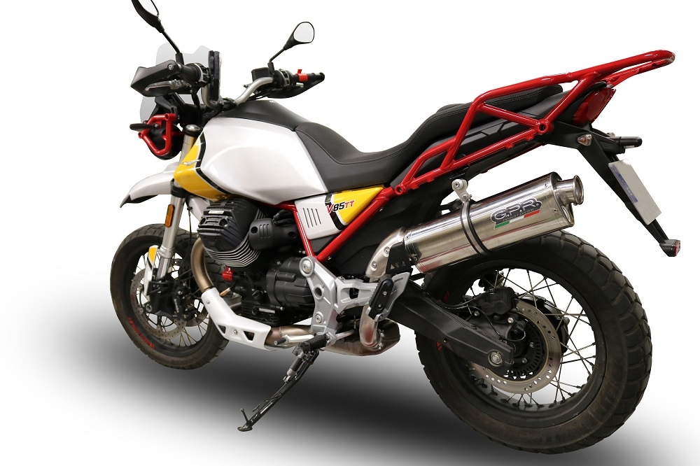 Pot echappement compatible avec Moto Guzzi V85 TT 2021-2024, Trioval, Échappement légal, homologué,silencieux avec db killer amovible et tuyau de liaison spécifique 