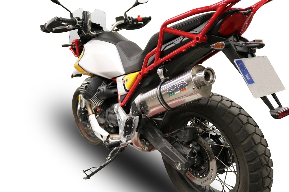 Pot echappement compatible avec Moto Guzzi V85 TT 2021-2024, Trioval, Échappement légal, homologué,silencieux avec db killer amovible et tuyau de liaison spécifique 