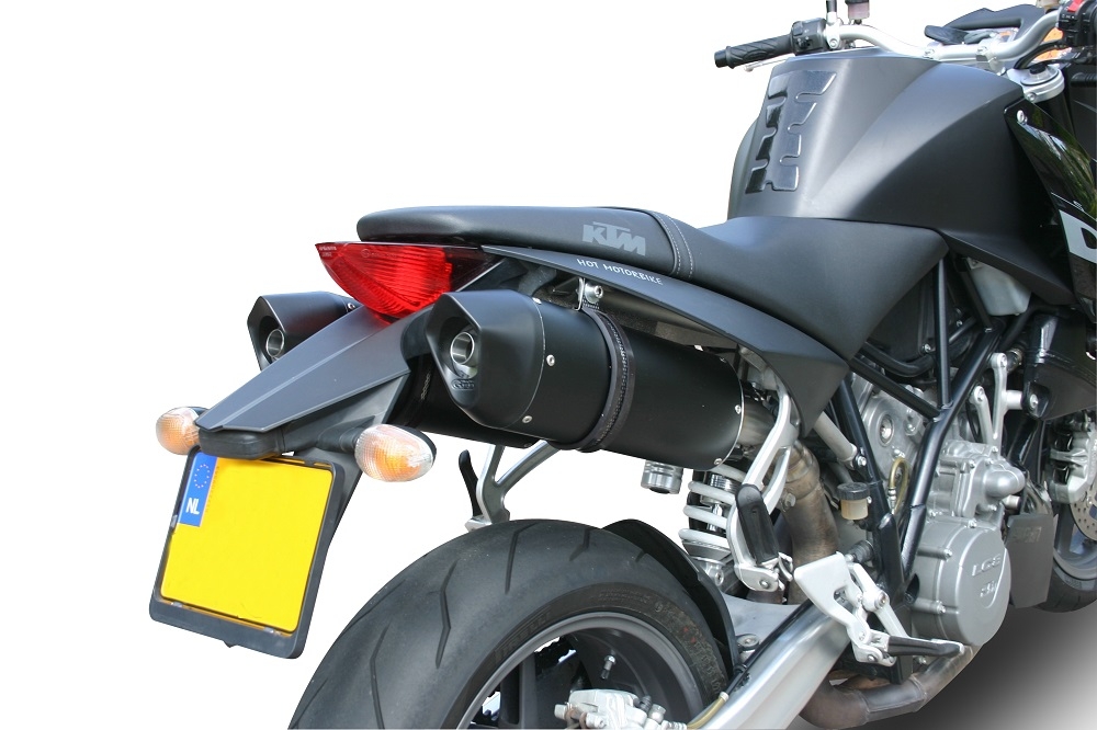 Pot echappement compatible avec Ktm Superduke 990 - R ( LC8) 2004-2012, Furore Nero, Paire de pot d'échappement homologuées, livrées avec db killer amovible et raccords spécifiques 