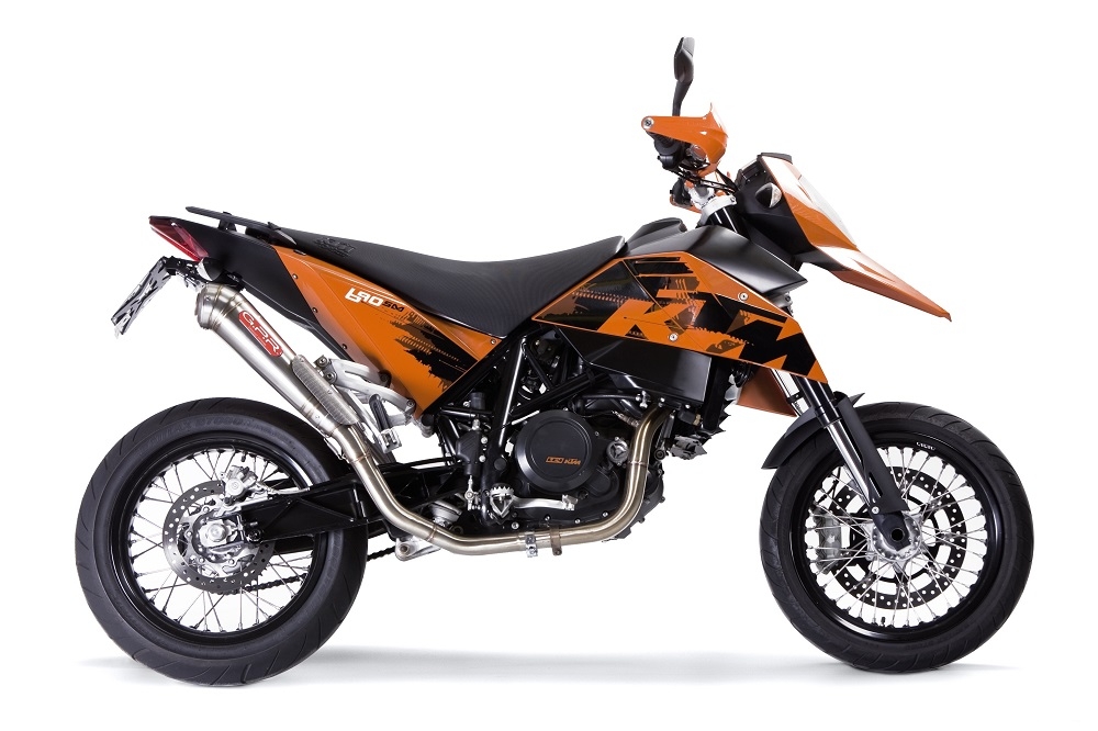 Pot echappement compatible avec Ktm Supermoto 690 2007-2009, Powercone Evo, Homologué et légal, système d'échappement complet, avec db killer amovible 
