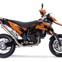 Pot echappement compatible avec Ktm Supermoto 690 2007-2009, Powercone Evo, Homologué et légal, système d'échappement complet, avec db killer amovible 