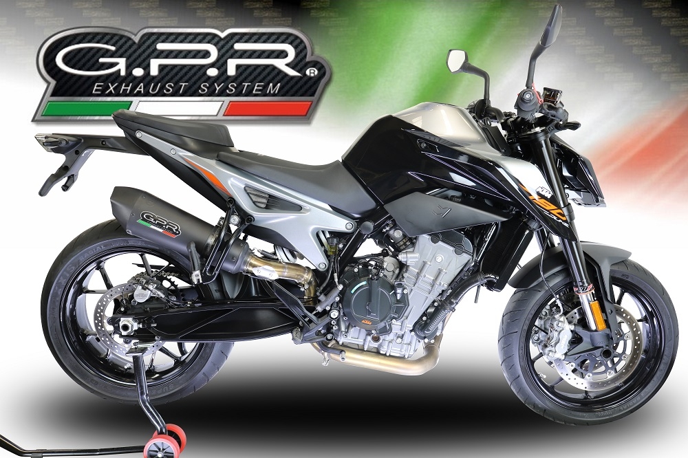 GPR pot echappement compatible avec  Ktm Duke 790 2021-2024, New Grand Prix Evo Black Titanium, Échappement légal, homologué,silencieux avec db killer amovible et tuyau de liaison spécifique 