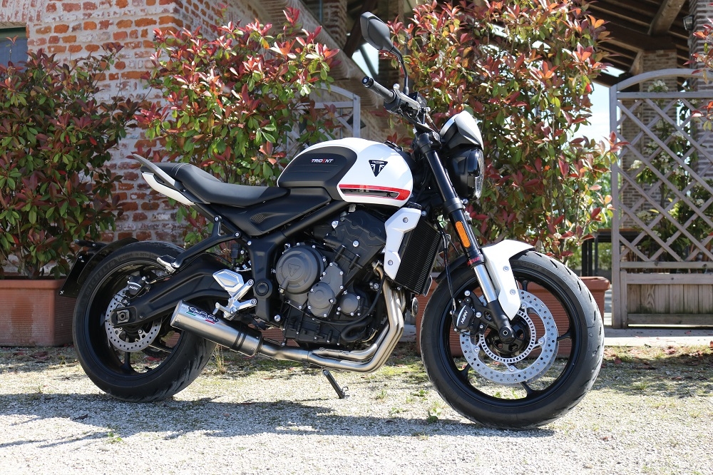 Pot echappement compatible avec Triumph Trident 660 2021-2024, M3 Inox , Pot d'échappement complet racing, compris de collecteur et db killer amovible, sans homologation 