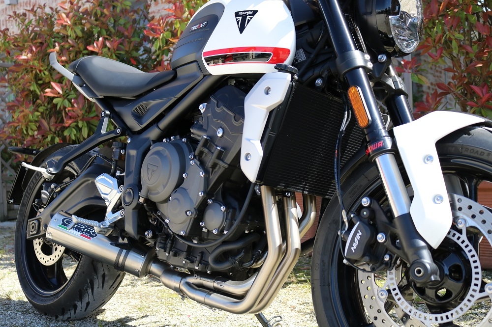 Pot echappement compatible avec Triumph Trident 660 2021-2024, M3 Inox , Pot d'échappement complet racing, compris de collecteur et db killer amovible, sans homologation 