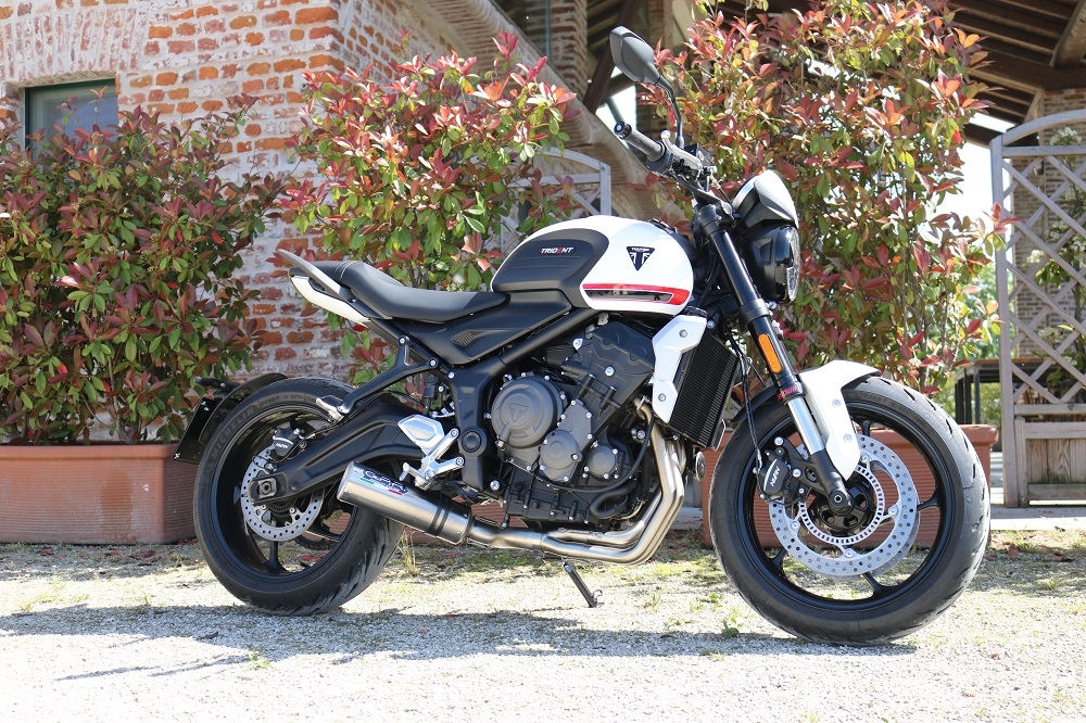 Pot echappement compatible avec Triumph Trident 660 2021-2024, M3 Titanium Natural, Homologué et légal, système d'échappement complet avec catalyseur et db killer amovible 