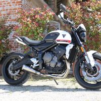 Pot echappement compatible avec Triumph Trident 660 2021-2024, M3 Titanium Natural, Homologué et légal, système d'échappement complet avec catalyseur et db killer amovible 