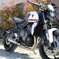 Pot echappement compatible avec Triumph Trident 660 2021-2024, M3 Titanium Natural, Homologué et légal, système d'échappement complet avec catalyseur et db killer amovible 