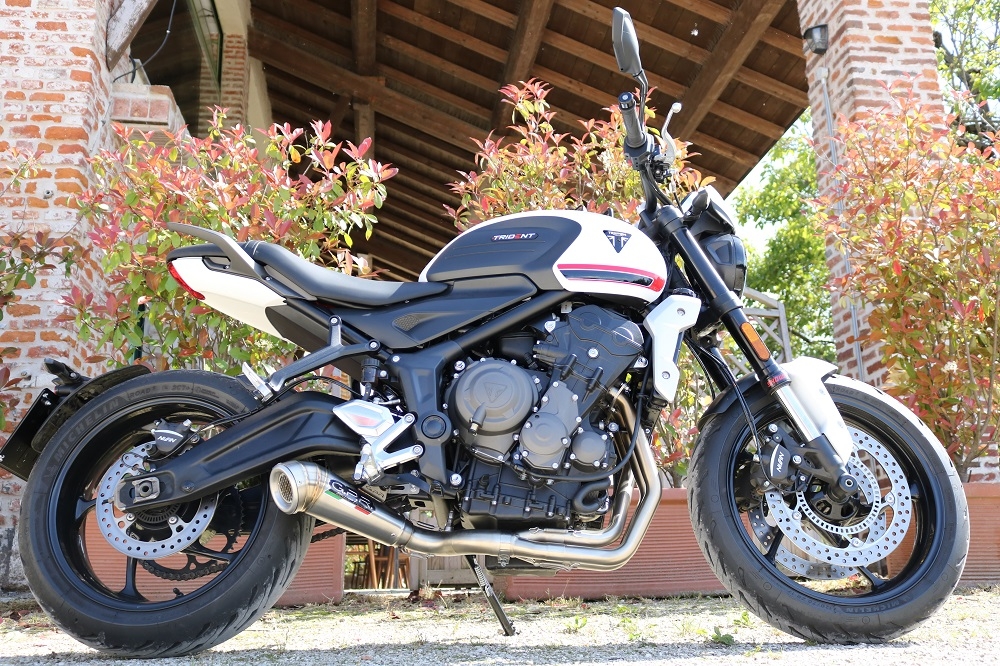 Pot echappement compatible avec Triumph Trident 660 2021-2024, Powercone Evo, Pot d'échappement complet racing, compris de collecteur et db killer amovible, sans homologation 