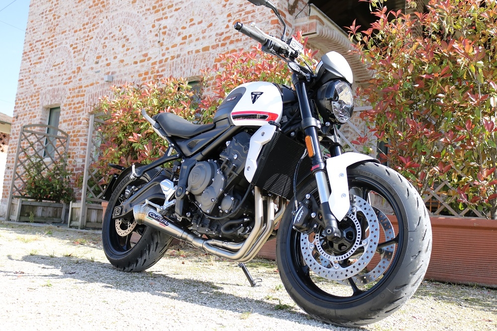 Pot echappement compatible avec Triumph Trident 660 2021-2024, Powercone Evo, Pot d'échappement complet racing, compris de collecteur et db killer amovible, sans homologation 
