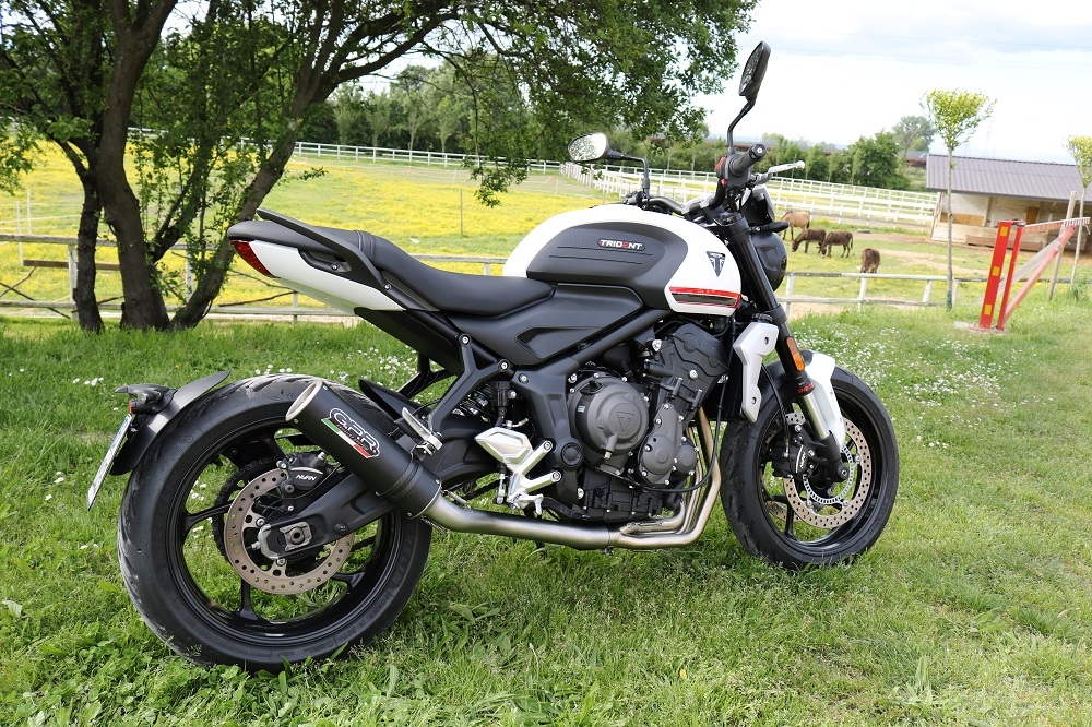 Pot echappement compatible avec Triumph Trident 660 2021-2024, M3 Black Titanium, Pot d'échappement complet racing, compris de collecteur et db killer amovible, sans homologation 