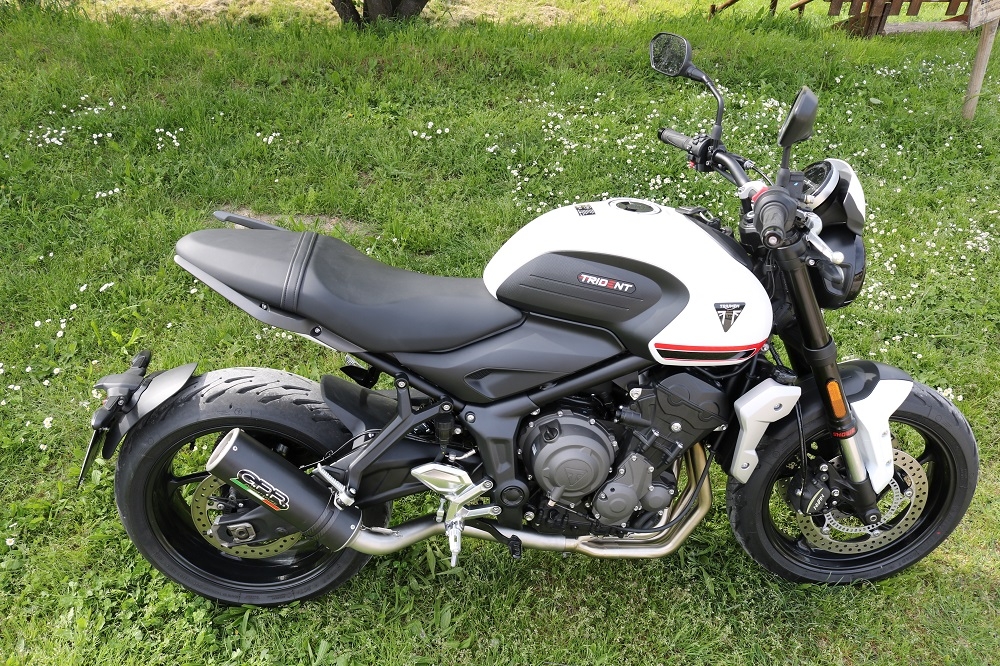 Pot echappement compatible avec Triumph Trident 660 2021-2024, M3 Black Titanium, Pot d'échappement complet racing, compris de collecteur et db killer amovible, sans homologation 