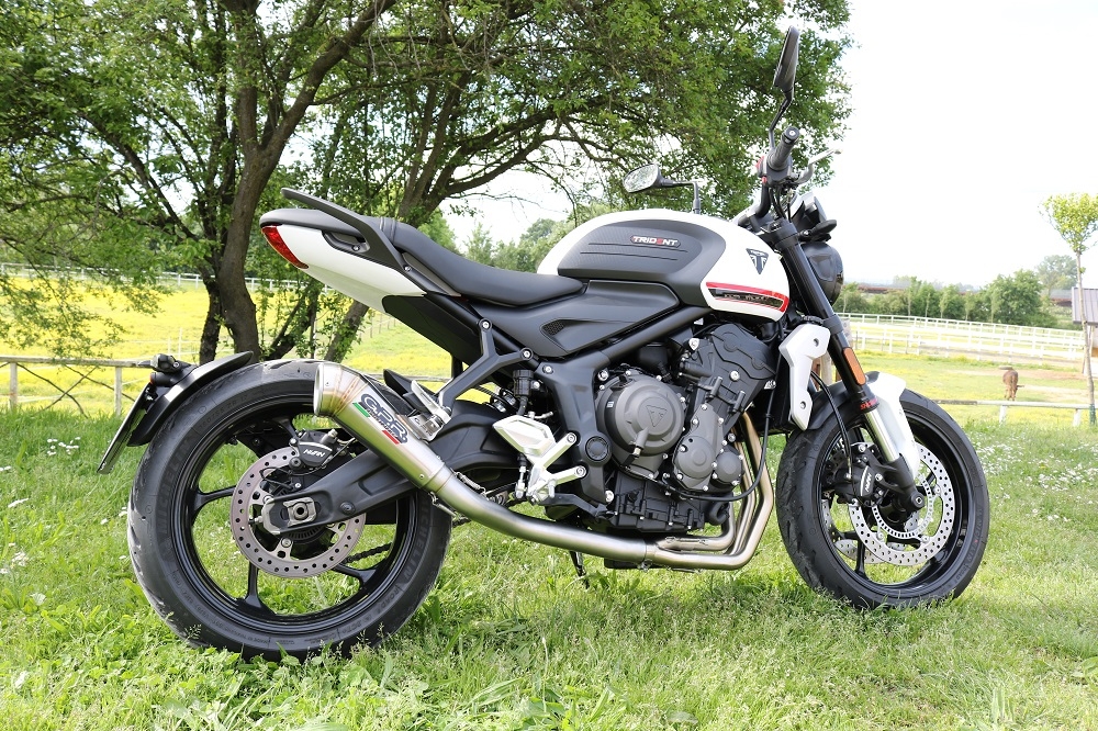 Pot echappement compatible avec Triumph Trident 660 2021-2024, Powercone Evo, Homologué et légal, système d'échappement complet avec catalyseur et db killer amovible 