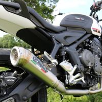Pot echappement compatible avec Triumph Trident 660 2021-2024, Powercone Evo, Homologué et légal, système d'échappement complet avec catalyseur et db killer amovible 