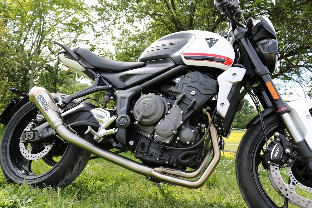 Pot echappement compatible avec Triumph Trident 660 2021-2024, Powercone Evo, Homologué et légal, système d'échappement complet avec catalyseur et db killer amovible 