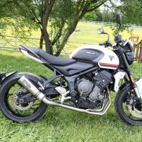 Pot echappement compatible avec Triumph Trident 660 2021-2024, M3 Inox , Homologué et légal, système d'échappement complet avec catalyseur et db killer amovible 