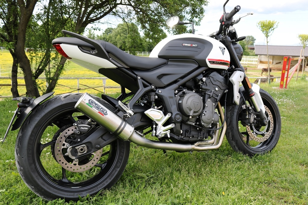 Pot echappement compatible avec Triumph Trident 660 2021-2024, M3 Inox , Homologué et légal, système d'échappement complet avec catalyseur et db killer amovible 