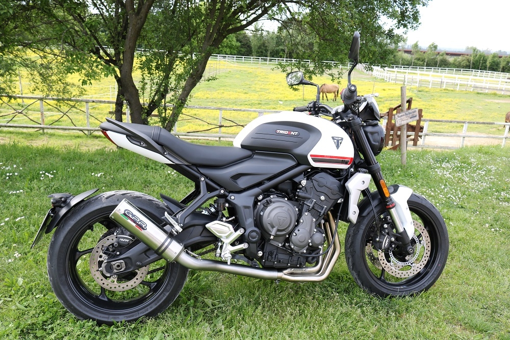 Pot echappement compatible avec Triumph Trident 660 2021-2024, M3 Titanium Natural, Homologué et légal, système d'échappement complet avec catalyseur et db killer amovible 