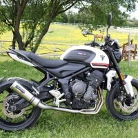Pot echappement compatible avec Triumph Trident 660 2021-2024, M3 Titanium Natural, Homologué et légal, système d'échappement complet avec catalyseur et db killer amovible 