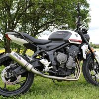 Pot echappement compatible avec Triumph Trident 660 2021-2024, M3 Titanium Natural, Homologué et légal, système d'échappement complet avec catalyseur et db killer amovible 