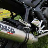 Pot echappement compatible avec Triumph Trident 660 2021-2024, M3 Titanium Natural, Homologué et légal, système d'échappement complet avec catalyseur et db killer amovible 