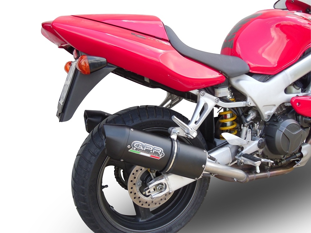Pot echappement compatible avec Honda Vtr 1000 F Firestorm 1997-2007, Furore Nero, Paire de pot d'échappement homologuées, livrées avec db killer amovible et raccords spécifiques 